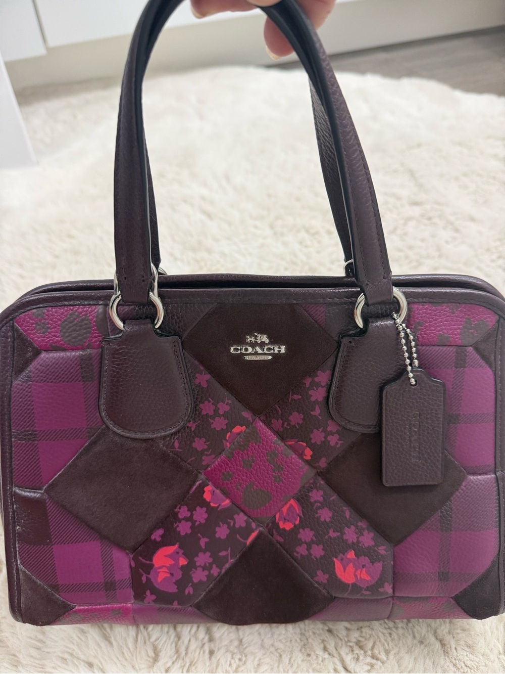 COACH oxblood Patchwork floral Satchel Bag